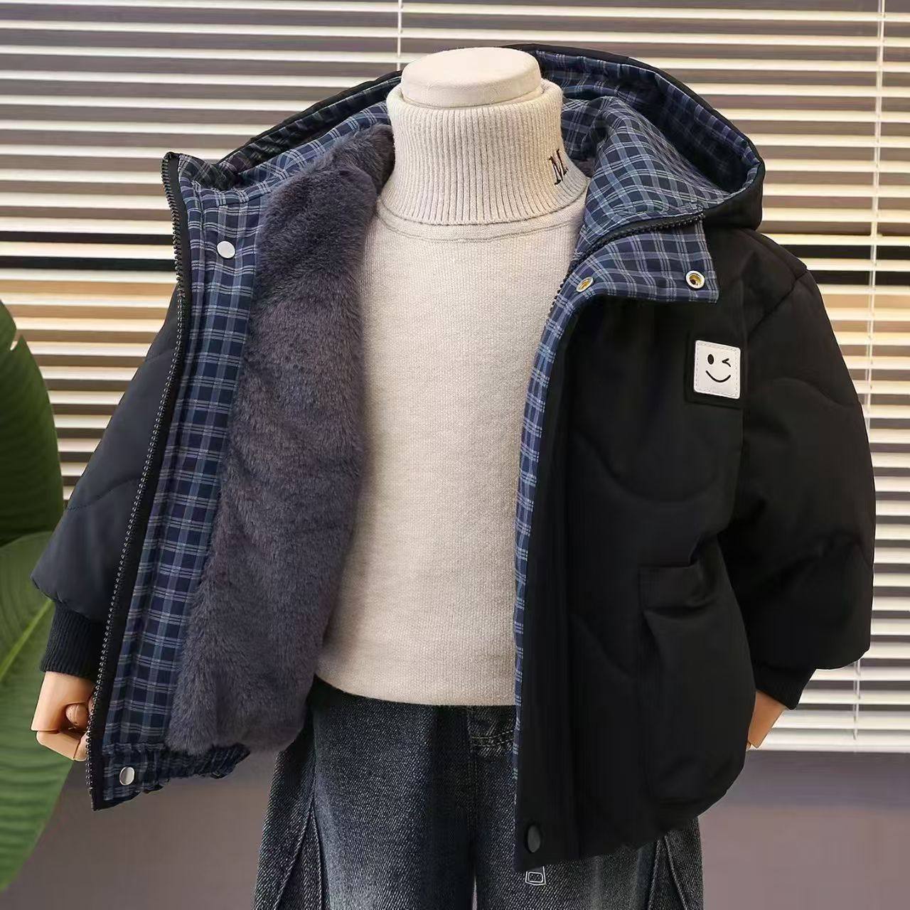 男童加绒夹棉外套2025新款连帽笑脸棉服冬季加厚保暖派克服小女童,童装/婴儿装/亲子装,棉袄/棉服,淘宝优惠券,粉丝福利购,淘宝优惠卷