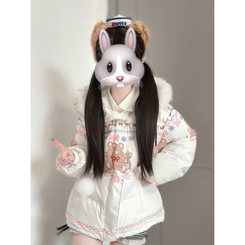 日系甜妹可爱少女风费尔岛雪花小熊毛领连帽棉服新款时尚保暖棉衣,女装/女士精品,棉衣/棉服,淘宝优惠券,粉丝福利购,淘宝优惠卷