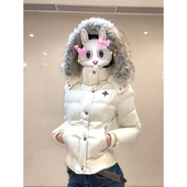 温柔通勤风米白色连帽毛领棉服百搭宽松短裤 法式 时尚 保暖学生棉衣