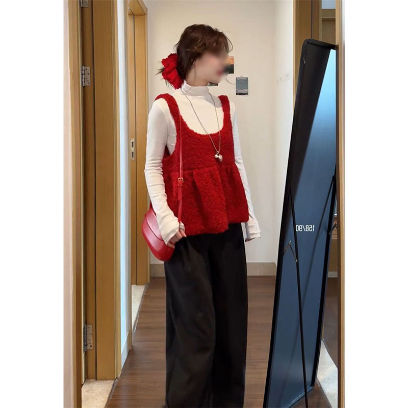韩系温柔减龄气质甜美红色吊带背心针织毛衣+长袖打底衫两件套装,女装/女士精品,时尚套装,淘宝优惠券,粉丝福利购,淘宝优惠卷