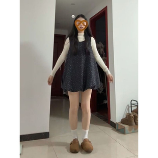 法式气质温柔感黑色U领碎花花苞背心裙搭配长袖针织上衣两件套装