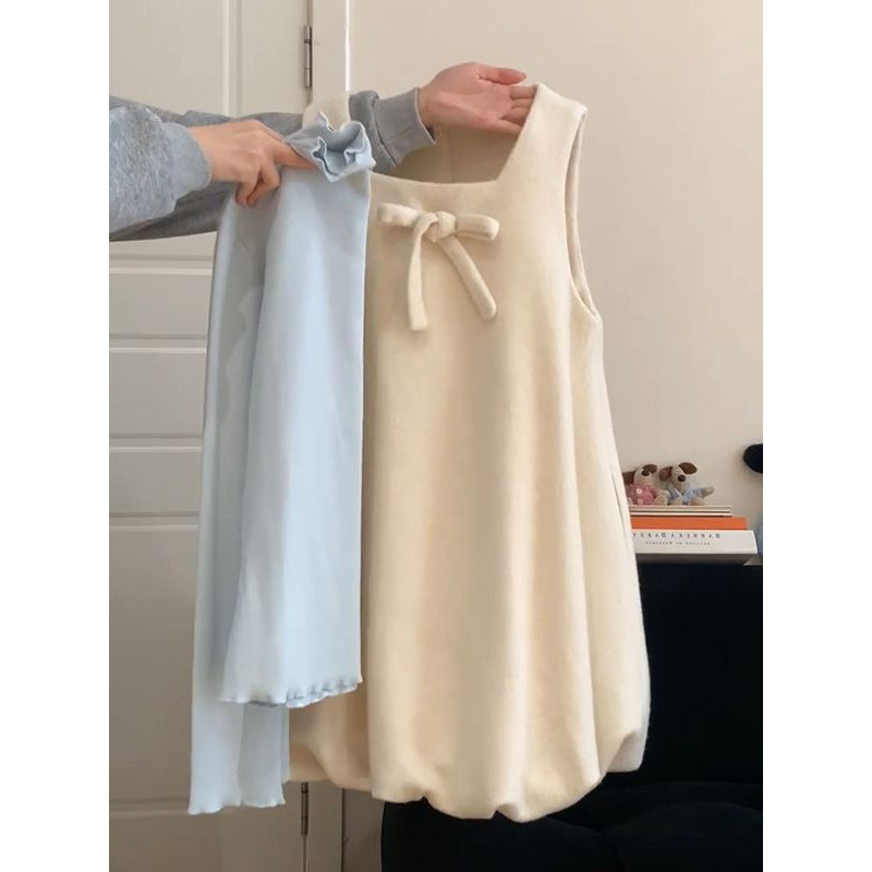 法式温柔甜美感蝴蝶结背心花苞裙搭配纯色长袖打底衫上衣两件套装,女装/女士精品,时尚套装,淘宝优惠券,粉丝福利购,淘宝优惠卷