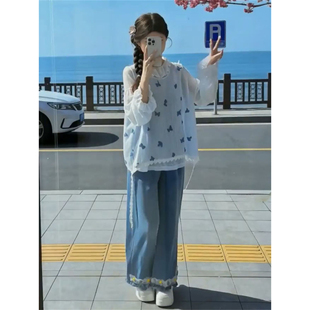 两件套装 打底衫 温柔气质减龄巨好看立体蝴蝶针织马甲叠穿长袖 新款