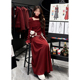 秋冬季 温柔淑女感红色洋气不规则针织毛衣搭配高腰半身裙两件套装