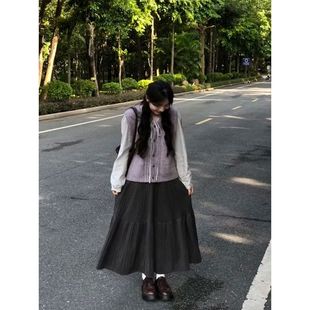 高腰长裙三件套装 2025新款 衬衫 条纹长袖 气质温柔风针织马甲开衫