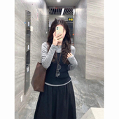 高腰半身裙两件套装 打底上衣衫 简约休闲松驰感针织吊带马甲 韩式