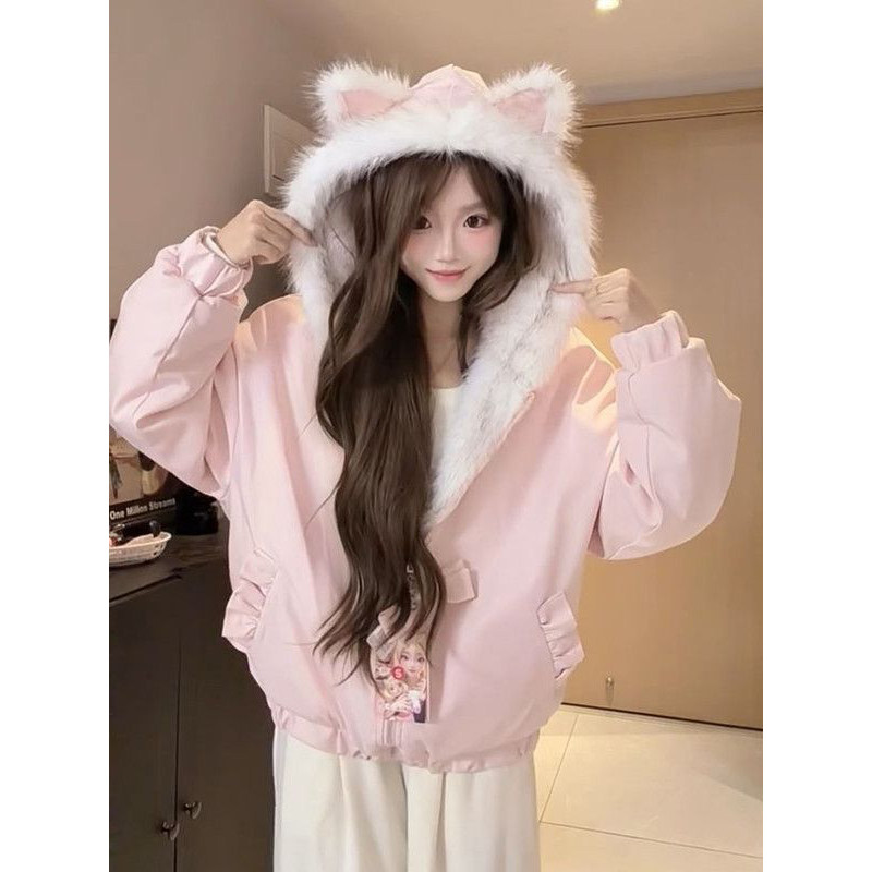 法式甜美可爱感双面穿座山雕粉色连帽棉服外套女学生加厚保暖棉衣,女装/女士精品,棉衣/棉服,淘宝优惠券,粉丝福利购,淘宝优惠卷