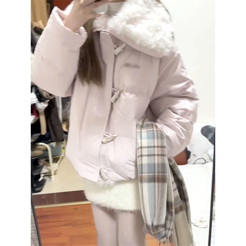 海军领羊羔毛拼接棉服外套