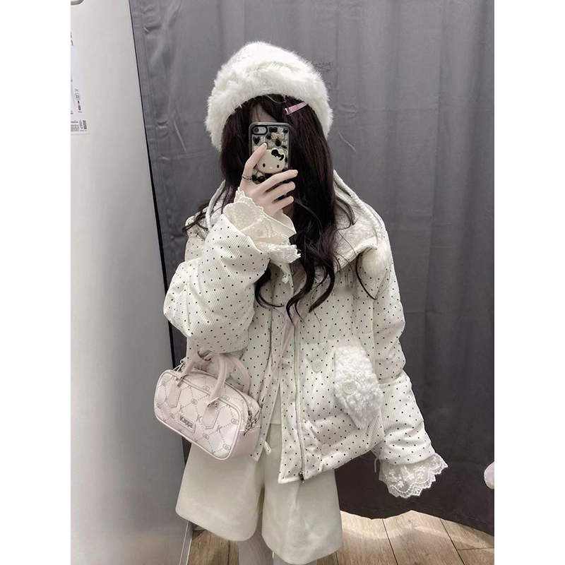 撞色毛领波点设计感棉服