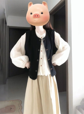 套装/单件女秋季新款法式甜美短款牛仔开衫马甲半身裙+长袖白衬衫