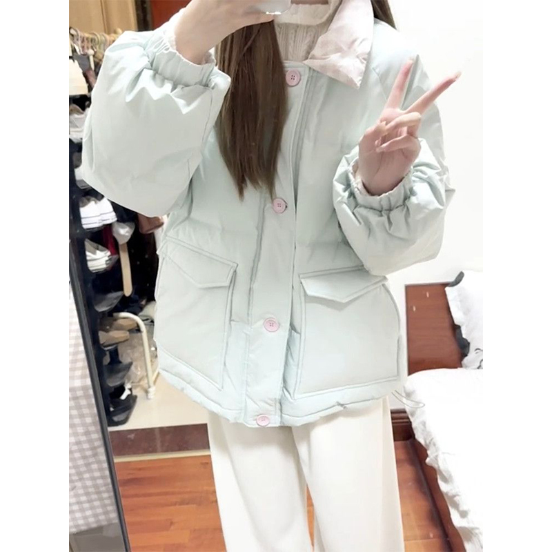 双面穿撞色格纹棉服外套