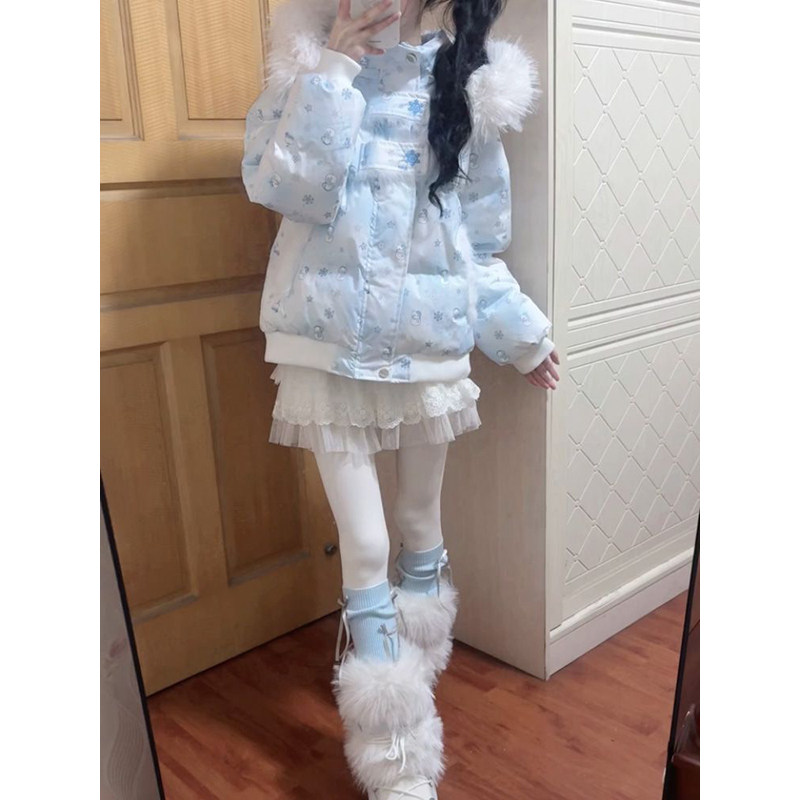 法式甜美减龄少女感满印雪花耳朵毛领连帽棉服百搭保暖设计面包服,女装/女士精品,棉衣/棉服,淘宝优惠券,粉丝福利购,淘宝优惠卷