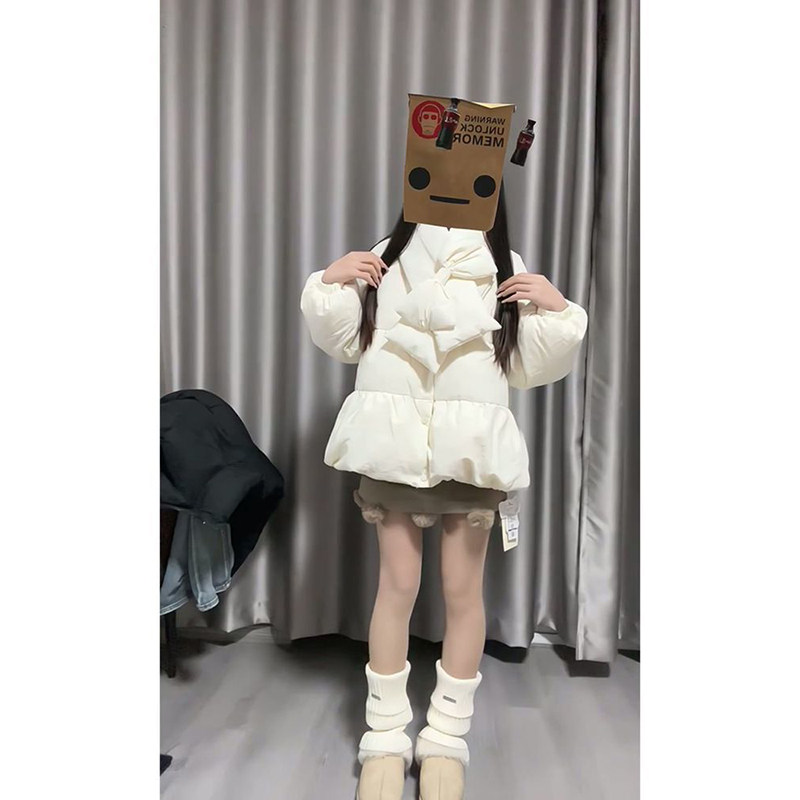 2026新款甜妹少女减龄感杏色花苞立领棉服外套蝴蝶结围巾保暖棉袄,女装/女士精品,棉衣/棉服,淘宝优惠券,粉丝福利购,淘宝优惠卷