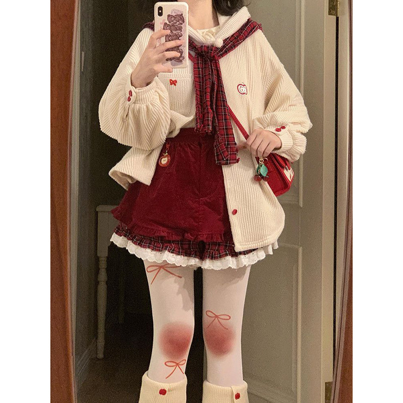 法式甜妹学院风小个子新年红色花边短裤+披肩连帽外套两件套装,女装/女士精品,时尚套装,淘宝优惠券,粉丝福利购,淘宝优惠卷