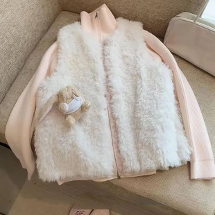 两件套装 韩系甜美减龄风软糯保暖白色马甲背心 粉色拉链毛衣开衫