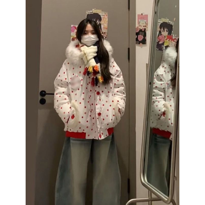 韩版温柔甜酷雪花波点魔术贴毛领连帽棉服女学生加厚保暖棉衣外套,女装/女士精品,棉衣/棉服,淘宝优惠券,粉丝福利购,淘宝优惠卷