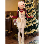 背心裙搭配圣诞红色针织打底衫 韩系时尚 甜美感波点无袖 上衣两件套