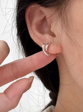 s925纯银简约线条镂空爱心学生耳钉女生防过敏耳饰高端2022新款潮