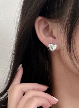 s925纯银爱心小耳钉女2022新款潮耳环小众学生耳饰女简约百搭耳夹