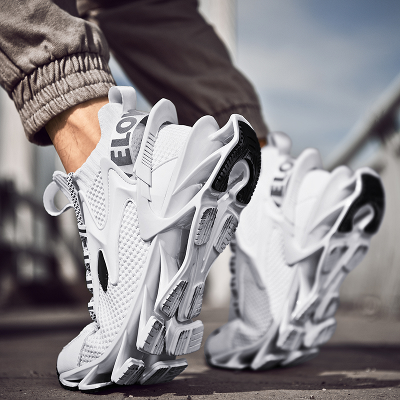 男鞋2025新款冬季透气飞织网面刀锋增高黑色男士跑步运动休闲潮鞋