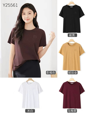 yakoko雅可正品女T恤莫代尔短袖圆领时尚百搭女装2025夏新款25561