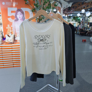 色柚打底衫 3154 女登芯条纹蕾丝花边蝴蝶结时尚 少女上衣2025秋新款