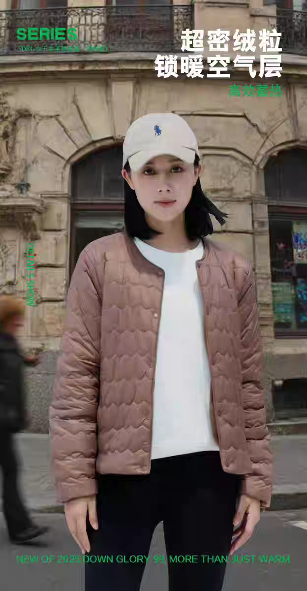 徕氛5D81秋冬新款圆领羊毛热绒服女士轻薄保暖外套显瘦轻暖内胆