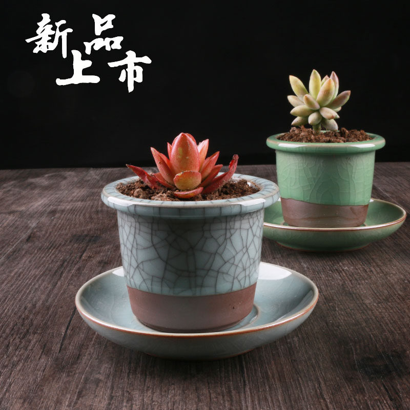 龙泉青瓷陶瓷花卉盆景盆哥窑开片图片