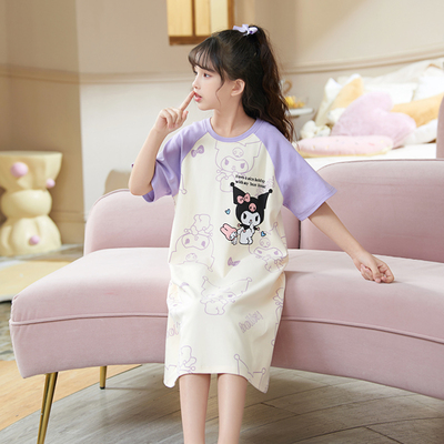 儿童公主睡衣夏季薄款女童纯棉短袖睡裙套装中大童女孩夏天家居服