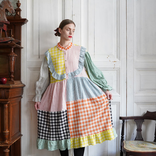 85折【Unlogical Poem】小众设计半熟少女风复古游乐园拼色连衣裙