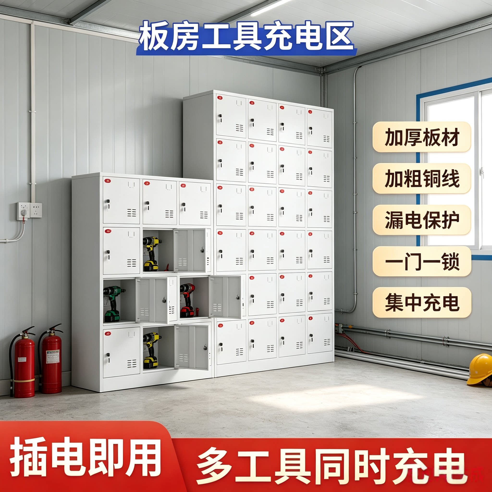 工地电动工具充电柜活动板房带锁工具收纳柜电池集中充电箱带插座