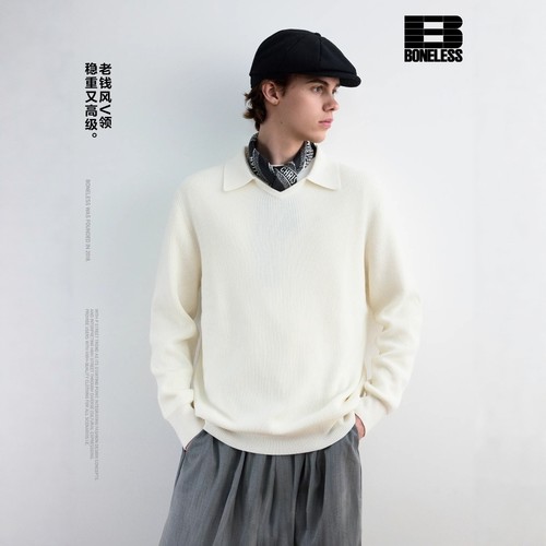 BONELESS羊毛混纺V领针织毛衣