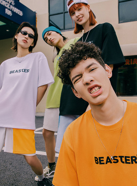 BEASTER小恶魔鬼脸国潮牌新疆棉短袖美式圆领多色T恤简约休闲上衣