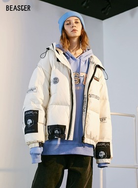BEASTER小恶魔鬼脸连帽面包羽绒服印花鸭绒休闲防风保暖无性别