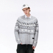 蔡徐坤同款 BONELESS仿马海毛费尔岛毛织拉链外套皮牌撞色毛衣