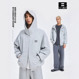 【云端触感】BONELESS空气层网格B牙刷绣拉链卫衣宽松休闲外套潮