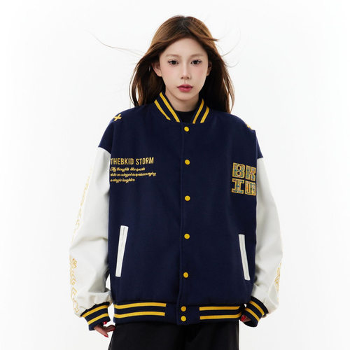 国潮民族风编织字母刺绣夹克