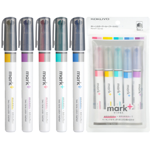 国誉Mark+马克笔淡色系荧光笔学生用甲壳虫标记笔彩色划重点大容量灰色黄色红蓝色纤维笔尖小学生