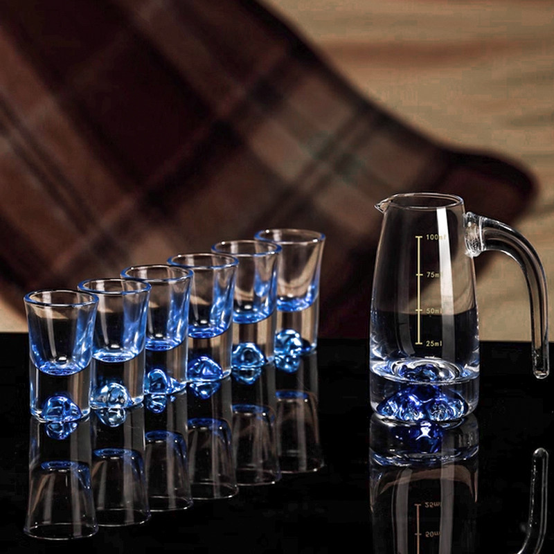 高档蓝山白酒杯分酒器家用套装轻奢水晶玻璃子弹杯小酒杯一口杯