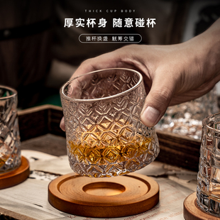 旋转水晶威士忌酒杯雕花水晶玻璃杯创意转转杯子不倒翁家用酒杯