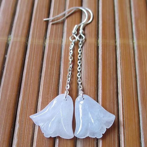 老坑天然翡翠耳环玉耳坠玉石玉兰花925纯银镶嵌女长款耳饰冰糯种