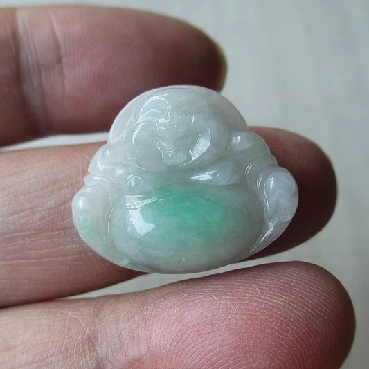 天然翡翠A货冰糯种阳绿弥勒佛公吊坠缅甸玉笑佛男女玉石玉坠玉佩