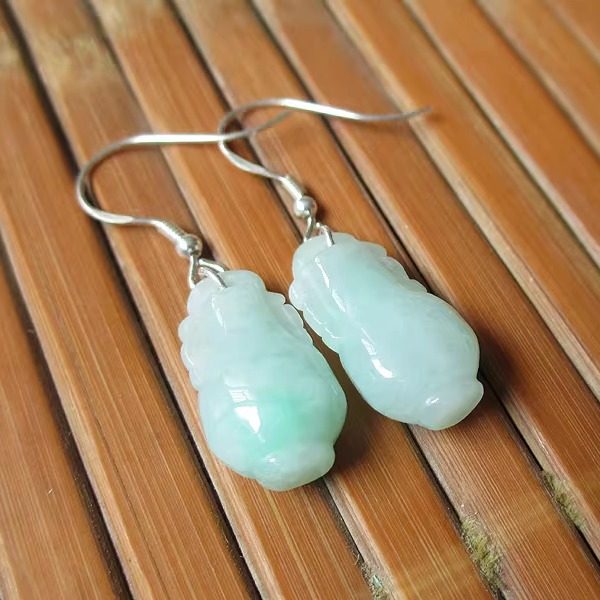 缅甸翡翠耳环玉耳坠A货天然玉石冰种幸运瓶925银镶嵌女耳饰古风