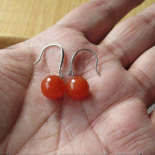 天然南红玛瑙四叶草耳钉圆珠耳坠925银镀黄金镶嵌时尚吸睛女耳饰