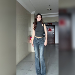 时尚显瘦低腰牛仔裤微喇裤潮流百搭舒适常规版型女士牛仔长裤