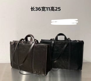 传复古手工牛皮托特包植鞣皮通勤手提包拉链多夹层单肩包包女士