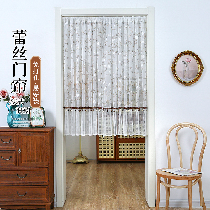 法式免打孔蕾丝防隐私门帘