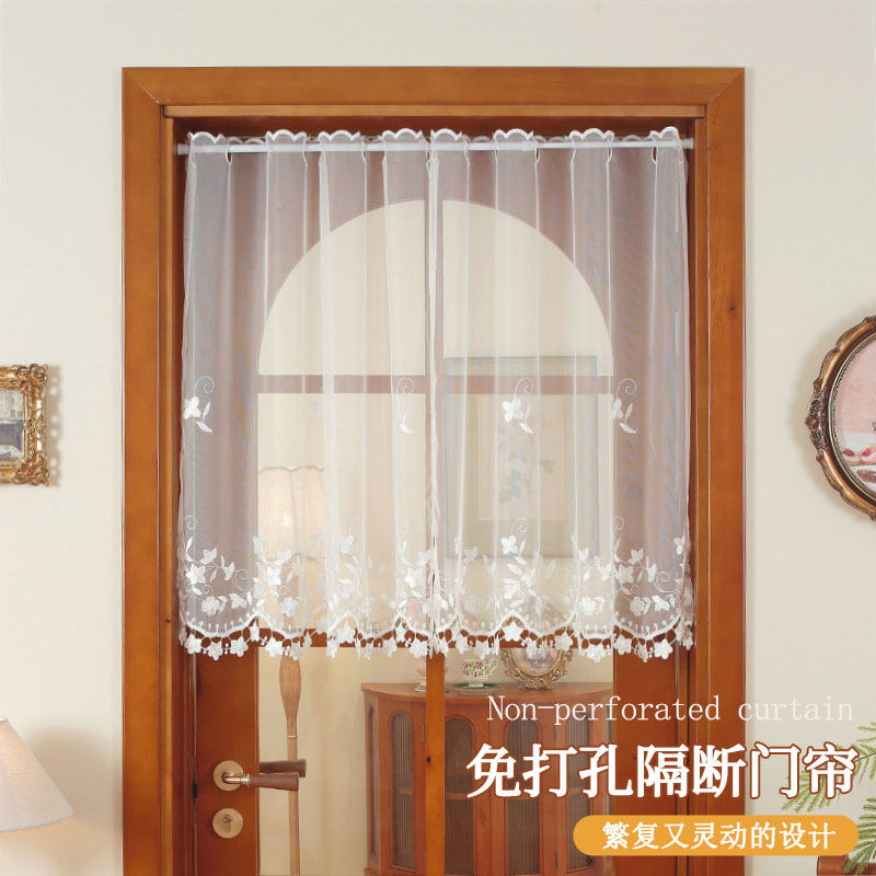 新款法式蕾丝门帘四季通用免打孔遮挡纱帘隔断帘卧室房间家用半帘