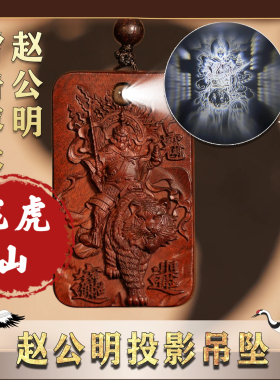 龙虎山【监制款】天然雷击枣木 全息投影 赵公明 吊坠项链挂件