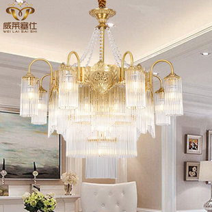 欧式 客厅卧室餐厅水晶灯轻奢别墅复式 楼梯创意铜灯具 全铜吊灯法式